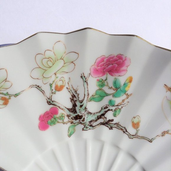 Ming Garden Otagiri Japan Handpainted Fan Trinket Dish Decor - Picture 3 of 8